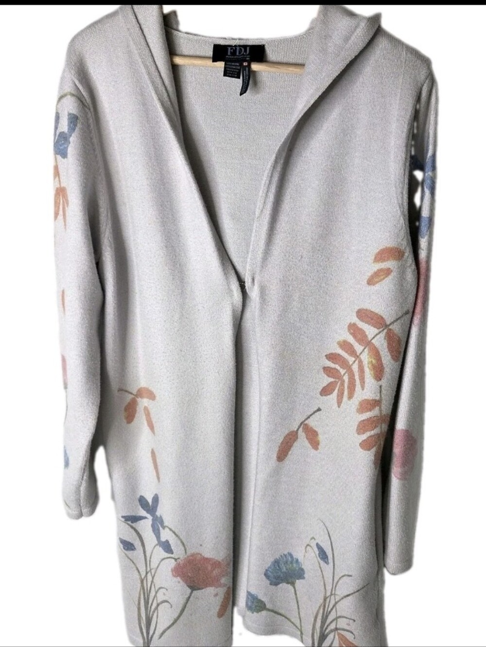 FDJ Floral Hooded Open Cardigan - Light Gray with Pastel Flowers